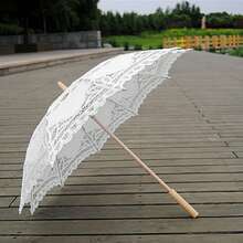 Bridal Wedding Decoration Umbrella For Photoshoot White Vintage Lace Parasol Victorian Style Sunshade For Women Decoration Photo Tea Party - 白色 - 查看 2