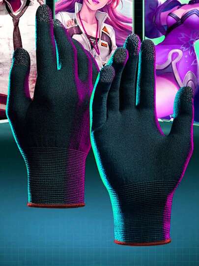 1双24针银纤维游戏指套，超薄，防汗，防滑，适用于《王者荣耀》等游戏，黑色电竞手套