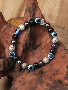 1件装黑曜石邪眼幸运手链 - 象征富足、财富、繁荣，节日灵性优雅珠宝礼品配饰，男女皆宜 - 彩色 - 查看 2