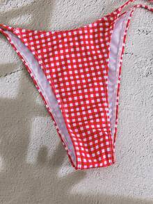 PEPPERMOLLY 条纹格纹酒红色性感交叉比基尼，度假风女士夏季沙滩两件式泳衣，红白格纹樱桃装饰三角泳衣上装和可调节泳裤，性感迷人女士泳装，度假泳池派对泳衣 - 粉色 - 查看 12