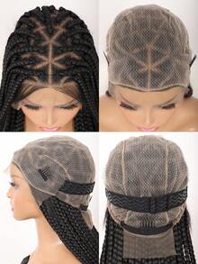 36英寸全蕾丝三角无结盒式编织假发，女士盒式编织全蕾丝前假发，带婴儿发，合成材料，外观自然，玉米辫假发，适合日常、节日和派对佩戴 - 彩色 - 查看 7