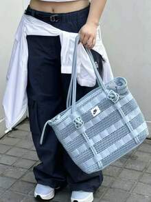 Nike Air 手提包，休闲运动编织拉链大容量手提包，浅蓝色 - 藍色 - 查看 1