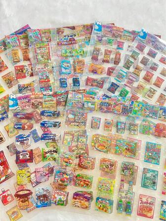 Kawaii Glitter Snack Food Stickers, Waterproof Cartoon Scrapbook Sticker Journaling Stationery Seal Book Sticker Pack, Suitable For Phone Laptop Water Bottle Cups Backpacks Notebook