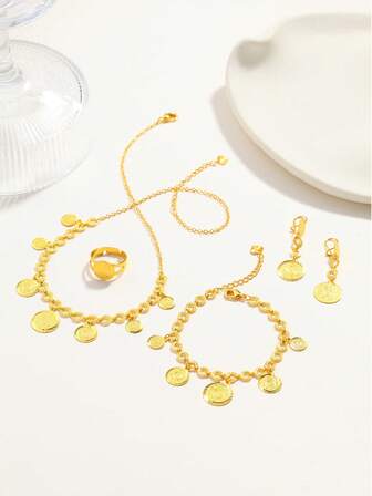 Set de 5 piezas de pendientes de aro con borlas y monedas vintage, adecuados para uso diario, festivales, fiestas y regalos para vacaciones