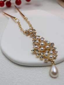 Fashionable Elegant Hollow Flower Imitation Pearls Hairpins Forehead Decorations Belly Dance Accessory Hair Jewelry Between The Eyebrows Drop Ornaments Alloy Material Hair Clip For Women Daily Casual Party Wedding Bride Hair Barrette Decorative Accessories