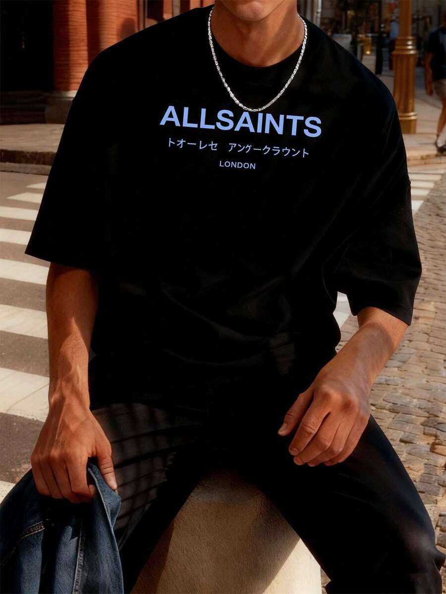 Men's Fashion Graphic Tee, Quality Fabric, Loose Fit, Breathable, Casual, Eye-Catching Print - Black - View 1