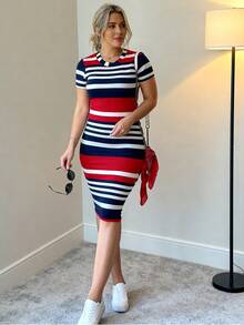 Women Casual Colorblock Striped Bodycon Dress - Nhiều màu - Xem 1