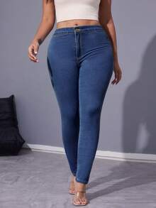 Jkorea Women's Mid Waisted Skinny Jeans Stretchy Slim Fit Denim Pants With Tummy Control And Butt Lifting Effect For Daily Wear - 深色水洗藍 - 查看 6