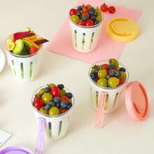 Multi-Purpose Fruit Salad Cup, Double-Layer Draining Cup, Takeout Picnic Salad Cup With Fork - Multicolor - View 7