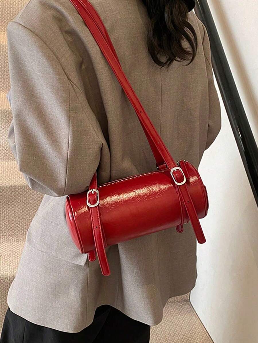 1pc Women's Retro Red Round Handbag, High-End Niche Cross-Body Bag, Bridal Purse, Wedding Bag, Valentine's Day Gift - 紅色 - 查看 1