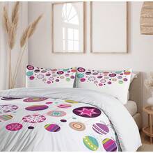 Winter Duvet Cover Set, Merry Theme Delicate Snowflakes, Vintage Holiday Pattern, 3 Piece Bedding Set With 2 Pillow Shams, Size, Teal White - 淡粉紅色 - 查看 4