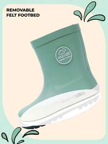 Kids Green Solid Color Rain Boots, Waterproof Non-Slip Boots For Outdoor Play And Rainy Days - 綠色 - 查看 4
