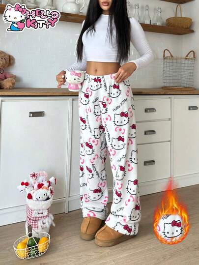 Sanrio 1ks  plyšové teplé fleecové nadýchané kalhotky pro ženy, roztomilé a pohodlné na podzim/zimu, útulné