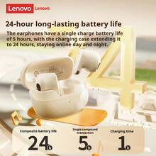 Tai nghe Bluetooth Lenovo 2025 mới, không dây bán nhét tai, chống ồn, thời lượng pin cực dài, thiết kế nhỏ gọn, thoải mái khi đeo lâu - trắng - Xem 4