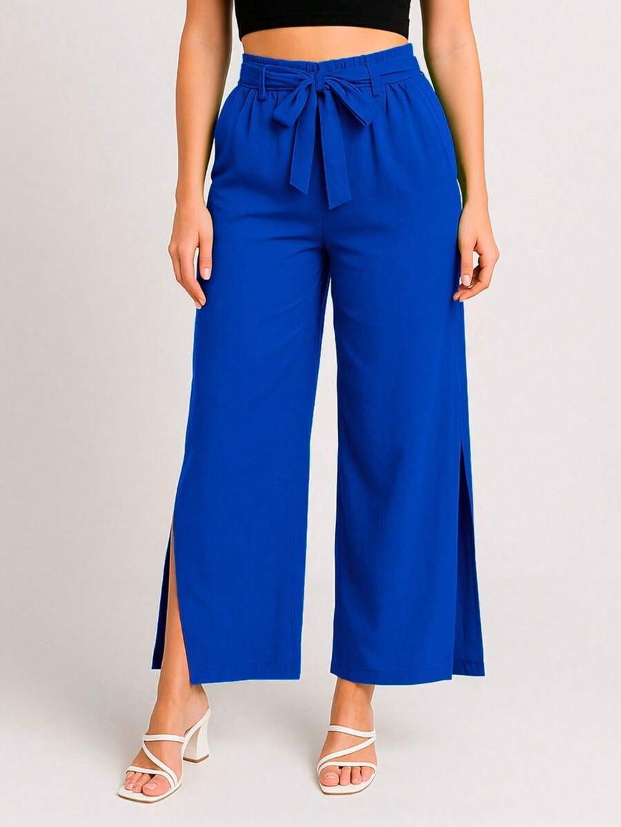 Swisz Women's Wide-Leg Pants With Lining, Side Slit, And Pocket. - 藍色 - 查看 1