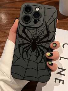 1pc Funda de Teléfono de TPU con Protección Completa de Lente y Diseño de Telaraña Negra, Adecuada para iPhone 16/15/14/13/12/11 Pro Max Carcasa de teléfono con diseño impreso - Negro - Ver 2