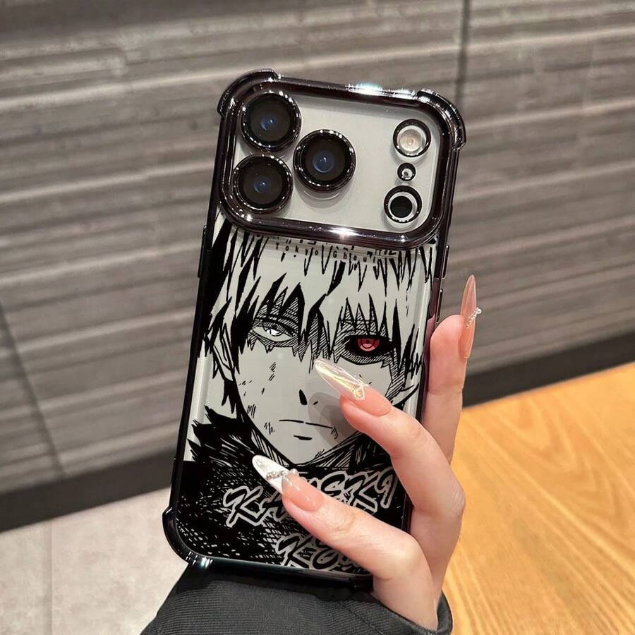 Luxurious Popular Anime  Ken Kaneki Phone Case For Apple  17 Air 16 15 14 13 12 11 Pro Max X XR XSMAX 8 7 Plus Electroplated Frame Four-Corner Shockproof Soft Case Back Creative Personality - Bạc - Xem 1