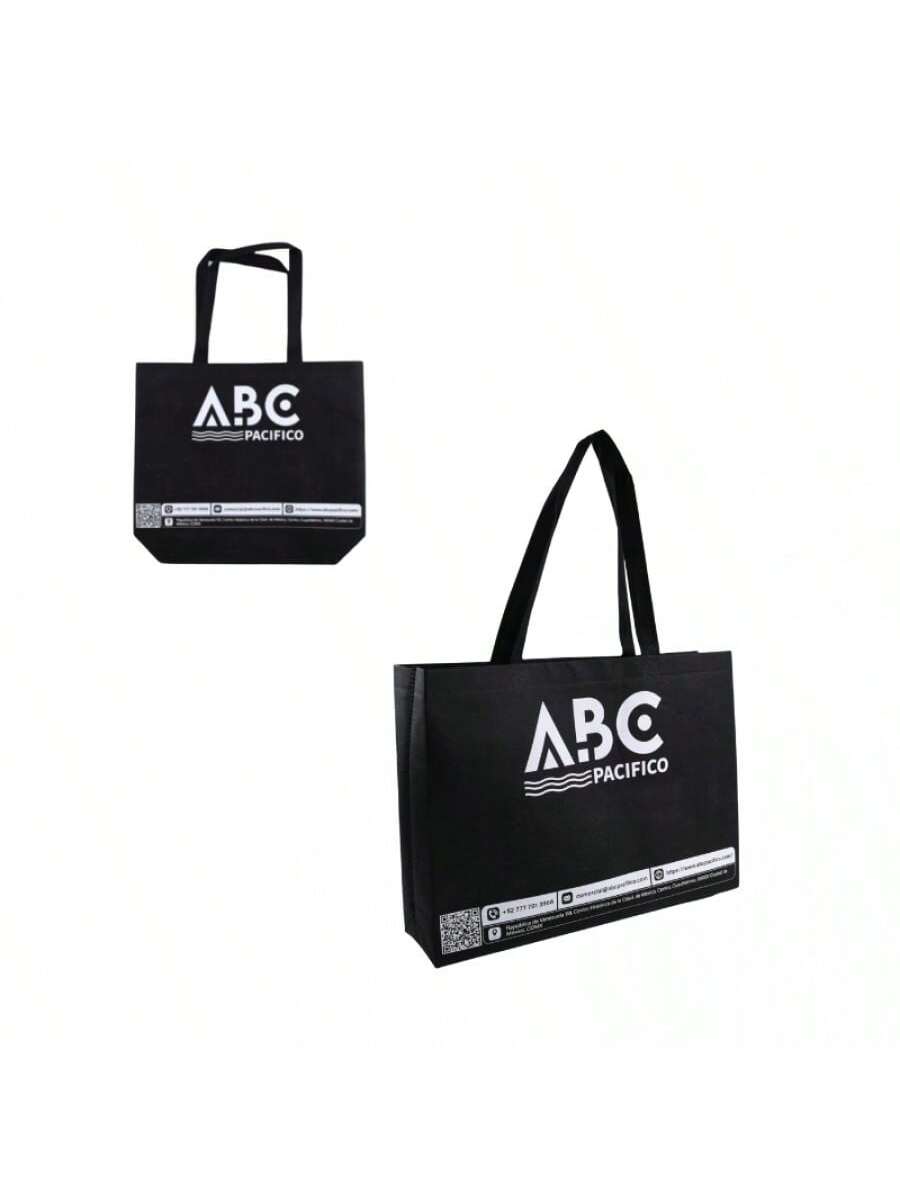 Bolsa de compra negra de tela no tejida, 80 g, 50 x 40 x 15 cm