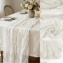 象牙白纱布桌旗 波西米亚乡村风纱布桌旗 适用于婚礼、派对、婴儿派对、生日、家居装饰、节日装饰 - 白色 - 查看 2