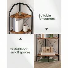59.4" Corner Shelf 5-Tier Industrial Corner Bookshelf Corner Storage Stand Plant Stand Display Shelf Bookcase For Bedroom Living Room Home Office Rustic Brown And Black TCJ10BF - 鄉村棕色和黑色+4層 - 查看 3