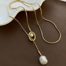 Stainless Steel Pearl Extension Chain, Minimalist Style Necklace Chain, Elegant Pendant Sweater Chain For European And American Market - 05-j22 Titanium Steel Sweater Chain, Gold - View 1