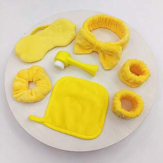 7-Piece Facial Cleansing Set - Includes Portable Facial Brush, Makeup Remover Tools, Headband & Towel, Practical Gift For Goddess