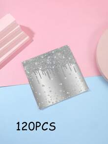 48pcs 13"X13" Silver Glitter Diamond Theme Napkins - Luxury Silver Glitter & Diamond Print, Paper Material, High-End Elegant Style, Suitable For Birthday Party, Wedding, Anniversary Celebration And Daily Use - Multicolor - View 8