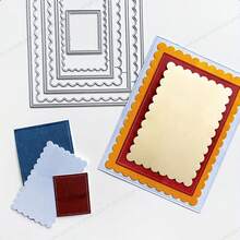 1pc Silvery Fantasy-Themed Ripple Rectangle Frame Metal Cutting Die For DIY Scrapbooking, Card Making & Photo Album Crafts - Silver - View 5