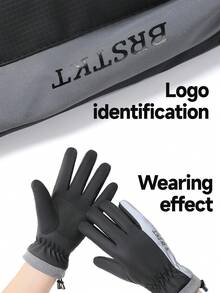 1 par de guantes de invierno para hombres, aptos para uso diario, deportes al aire libre, conducción, senderismo, con dedos táctiles, forro térmico, diseño de bloques de color - Multicolor - Ver 2