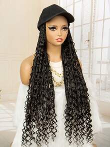 28英寸编织假发，合成棒球帽假发，带盒，波西米亚风编织假发，可调节非洲帽假发，适合女孩