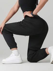 Pantalones deportivos elásticos y transpirables de corte holgado - Adecuados para uso casual y entrenamiento, primavera/verano - Negro - Ver 5