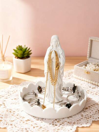 Virgin Mary Jewelry Tray - Sacred & Stylish Organizer For Rosaries, Necklaces. Perfect For Home Altar, Bedroom Vanity & Spiritual Gifting. A Timeless Religious Decor Piece Blending Devotion With Elegance Sacred Space & Jewelry Storage,Room Décor