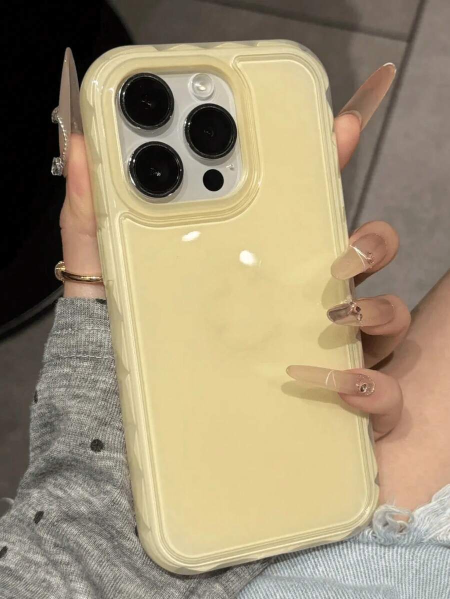 Fashion Cute Jelly Glossy Full Protection Phone Case Compatible With IPhone 17ProMax 17Pro 17Air 17 16 15 14 13 12 Pro Max Solid Color Shockproof Soft Back Cases - 淺黃色 - 查看 1