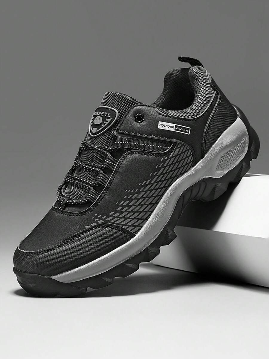 1双男士运动鞋，真皮透气休闲鞋，防滑徒步鞋，女士跑步户外品牌鞋 - 黑色 - 查看 1