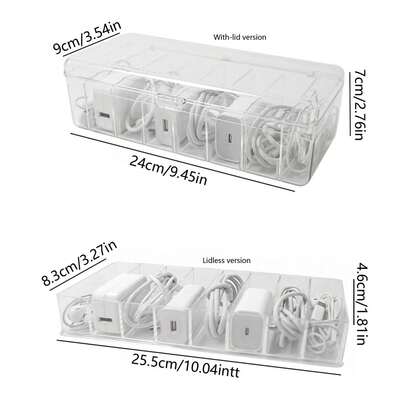 1个桌面线缆整理收纳盒，分格设计，可收纳充电线、耳机、化妆品、文具、手机、玩具等，另附可拆卸口红和首饰盒