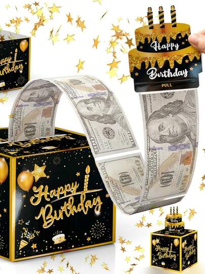 生日存钱罐，内含 30 个透明袋、可拉出的现金夹、生日贺卡和 DIY 贴纸——适合任何年龄段的男孩、女孩、家人和朋友的趣味惊喜礼物创意。