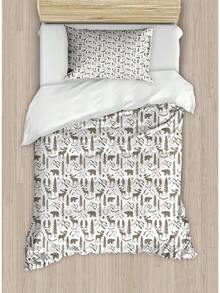 Winter Duvet Cover Set, Merry Theme Delicate Snowflakes, Vintage Holiday Pattern, 3 Piece Bedding Set With 2 Pillow Shams, Size, Teal White - 灰褐色和白色 - 查看 1