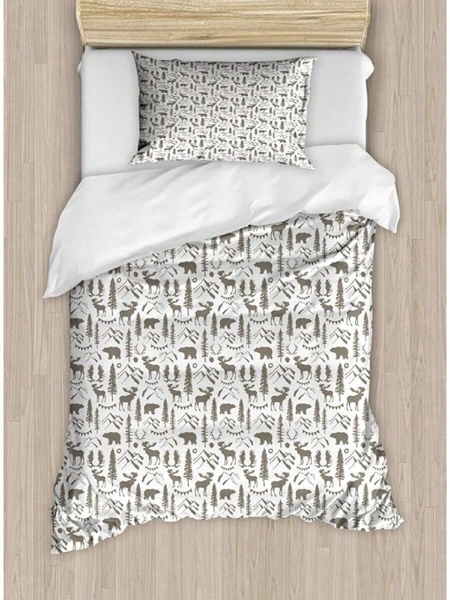 Winter Duvet Cover Set, Merry Theme Delicate Snowflakes, Vintage Holiday Pattern, 3 Piece Bedding Set With 2 Pillow Shams, Size, Teal White - 灰褐色和白色 - 查看 1