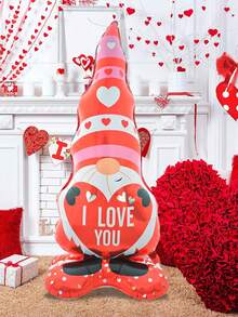 1pc Heart-Shaped Gnome Balloon, Standing "I Love You" Balloon, 58 Inch Red Heart-Shaped Gnome Foil Balloon For Anniversary, Proposal, Wedding, Valentine's Day Decoration - Multicolor - View 1