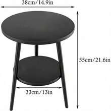 Mesa Auxiliar Redonda 2 Niveles, Mesita Lateral/Noche/Mesa de Centro para Sala de Estar, Dormitorio, Balcn, Marco de Metal con Estante, Estilo Moderno Minimalista, Resistente y Fcil de Limpiar - Negro - Ver 4