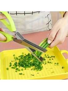 1/3/5PCS Five-Layer Stainless Steel Kitchen Scissors, Multi-Functional Onion And Herb Slicer, Suitable For Grilling, Kitchen, And Restaurant Use, A Kitchen Essential - Green - View 6