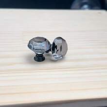 10个30毫米透明灰黑色底座水晶玻璃橱柜拉手，适用于橱柜、抽屉、衣柜门、梳妆台抽屉、五金配件 - 灰色 - 查看 6