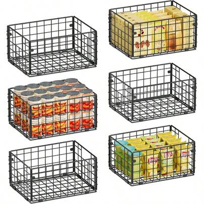 Foldable Metal Wire Basket Pantry Organizers With Handles - 6 Pack 12x9x6 Ideal For Kitchen Food Storage Freezer Organization Bathroom Essentials Laundry Room Closet And Garage Storage - Patent Design Durable And Space-Saving Solution For Efficient Household Organization