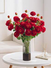 MEHELANY 3/1 Pcs 24 Inch Artificial Red Peony Flower, Long Stem Fake Peony Bouquet, Silk Flower Decor, Suitable For Valentine's Day, Room Decor, Mother's Day, Gift, Wedding, Outdoor Garden, New Year, Party, Birthday Decoration - Red - View 4