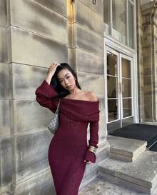 European And American Hot-Selling Off-Shoulder Long Sleeve Dress Elegant Fashion Casual Long Dress Solid Color Strapless Dress Women's Clothing - 白色 - 查看 6