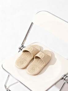 Dép đi trong nhà tối giản dành cho nữ, dép thoải mái in logo chữ "U", dép nhẹ chống trơn trượt, phù hợp cho cả đi lại hàng ngày và tắm rửa, kiểu giày dép hiện đại, được những người theo chủ nghĩa tối giản và tìm kiếm sự thoải mái yêu thích. - Màu Khaki - Xem 2