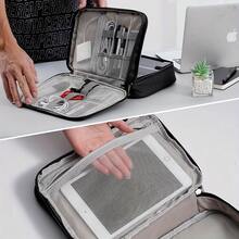 1pc Large Heavy-Duty Travel Organizer Case With Adjustable Divider & Handle - Tech Bag With Zipper Closure, Cable Management System, Tablet Compartment, Laptop, Office, Daily Commute - Ideal Gift For Travel, Tech Enthusiasts, Travel Organizer,Cable Organizer Box Earphone Cord Pouch Pen Ballpoint Phone Power Bank Suitcase Watch Strap Storage Bag - Black - View 9