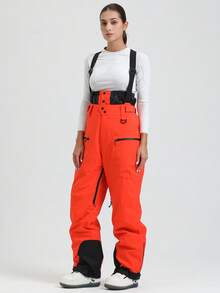 1件装女士滑雪背带裤，侧拉链，可拆卸可调节腰带，户外滑雪裤，宽松版型冬季滑雪装备，加固结构，适合滑雪、单板滑雪和户外活动 - 适合寒冷天气（可手洗） - 适合男士、女士和青少年。 - 橘色 - 查看 6