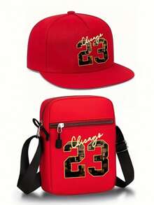 1pc/2pcs Classic Chicago 23 Letter & Number Gold Print Unisex Flat Brim Hip Hop Baseball Cap And Crossbody Bag, Street Fashion Outdoor Sports Cap And Shoulder Bag, Adjustable, Great Gift For Yourself Or Friends