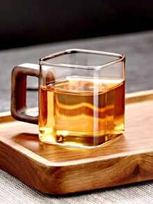 高硼硅玻璃茶杯，木柄，大容量饮用水/咖啡杯，木柄玻璃杯，家用奶茶/果汁单层杯，小容量现磨咖啡杯，胡桃木柄，家用早餐奶茶杯和饮料杯，圣诞节/情人节礼物 - 彩色 - 查看 10
